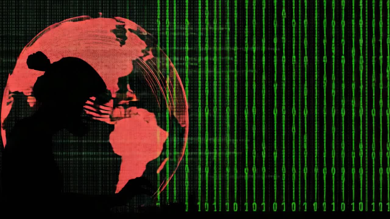 A Silhouette Engaging with Digital Code Against a Globe Background: Exploring the Intersection of Technology and Global Connectivity