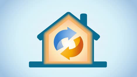 home heating fan ventilation in home, with winter cold. animated illustration.
