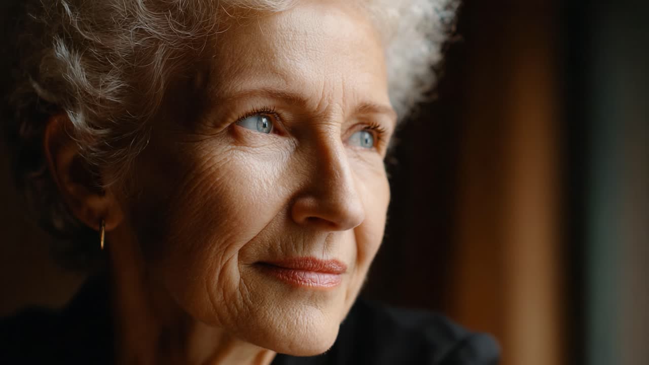 A Thoughtful Woman Reflects on Life with Grace and Wisdom, Captured in a Moment of Contentment and Peaceful Contemplation