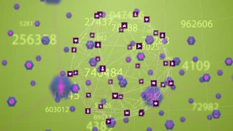 Animation-Des-Globus-Des-Netzwerks-Von-Verbindungen-Mit-Symbolen-Und-Zahlen