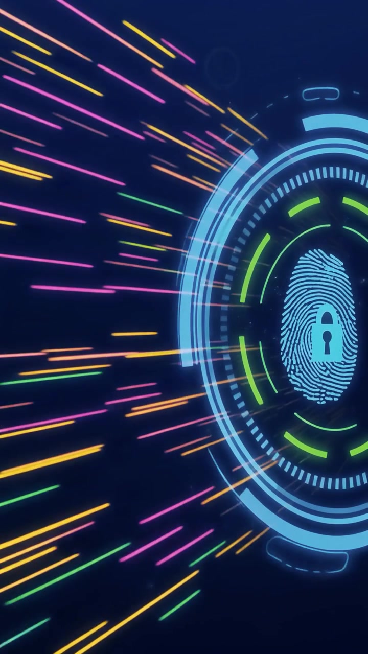Digital Fingerprint Security Scan with Glowing Abstract Light Trails