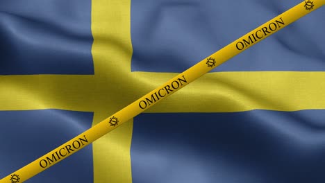omicron variant and ban strip on sweden flag - flag of sweden