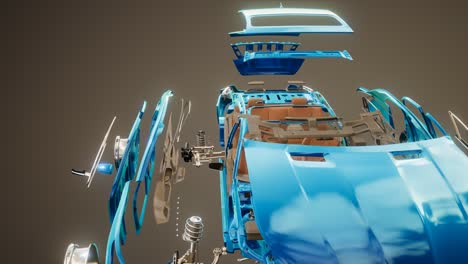coche desmontado con partes visibles