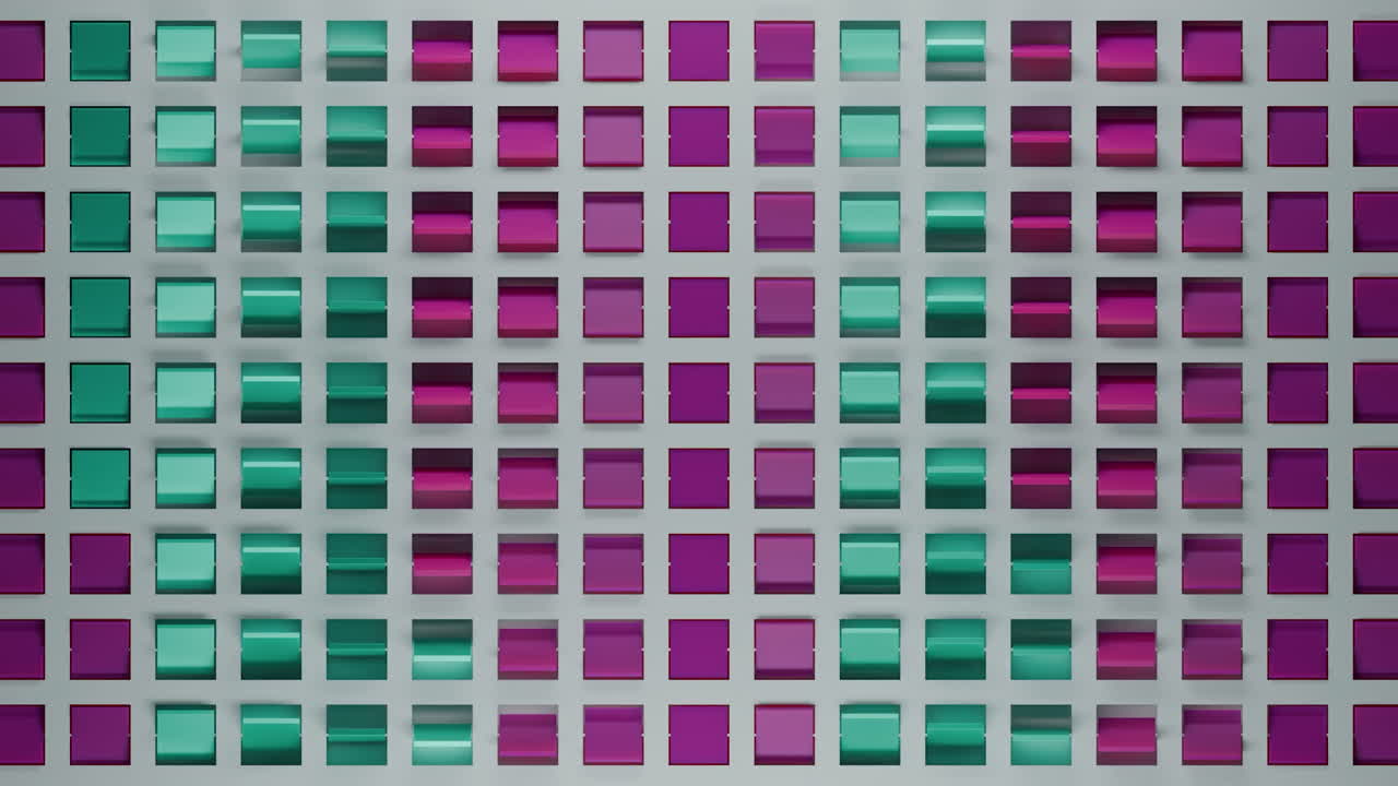 Abstract Geometric Pattern of Teal and Purple Squares in a Grid