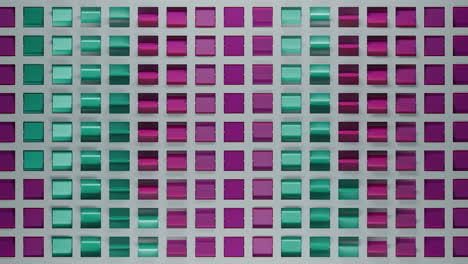 abstract geometric pattern of teal and purple squares in a grid