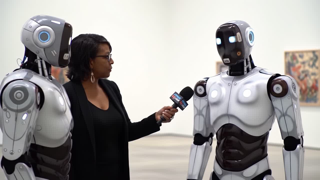 An Engaging Conversation: A Reporter Interviews Advanced Robots in an Art Gallery, Bridging Technology and Creativity Through Dialogue