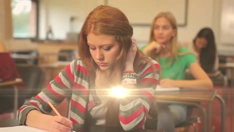 animación de la luz sobre diversas estudiantes que escriben en cuadernos