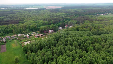suburban resort place. aerial view of suburban complex near forest