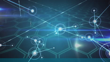 animation of network of connections over green hexagons