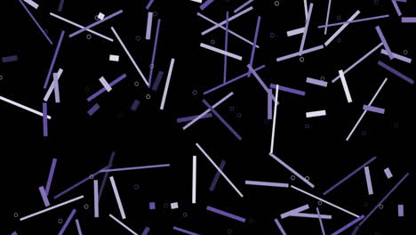 animazione di linee e cerchi viola e bianchi che volano su sfondo nero
