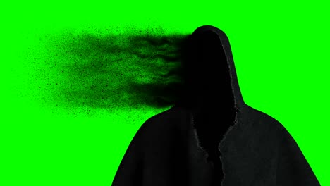 scary, fear ghost with dark particles. realistic green screen 4k animation.