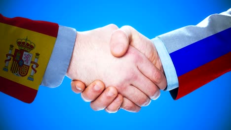 spain - russia  / handshake concept animation about countries and politics / with matte channel