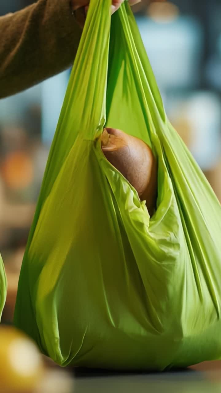 A Fresh Vegetable Encased in a Vibrant Green Bag, Highlighting Sustainability and Eco-Friendly Choices for Daily Grocery Shopping