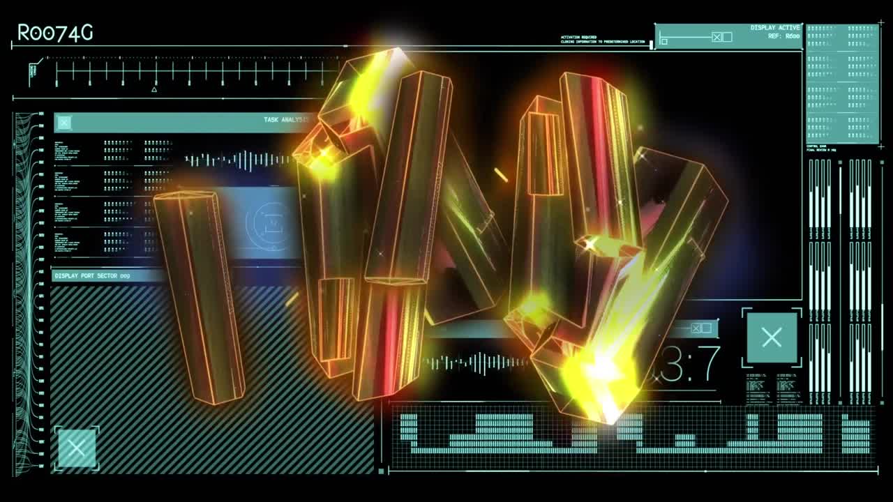 데이터 처리 위에서 회전하는 오렌지색 반 ⁇ 이는 블록의 애니메이션