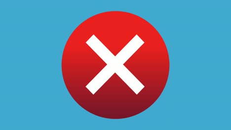 animación de signos cruzados en círculo rojo gráficos de movimiento en fondo azul