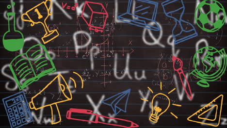 school chalkboard background with colorful animation of doodles and equations