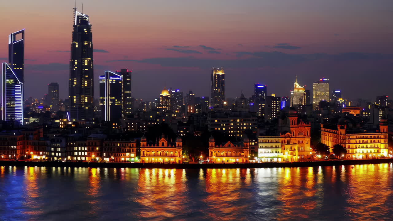 Night City Skyline with Reflections