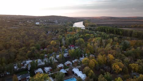 departure from the dniester river where you can see the bridge towards houses located in the heart of the forest far from the bustle of the city where you can relax and have a good rest