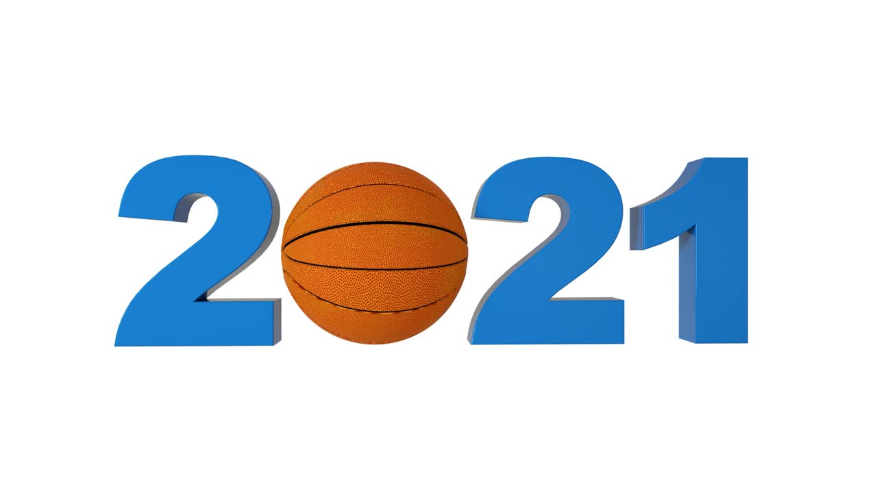 Sfondo di design pallacanestro 2021 su sfondo bianco. Canale alfa incluso