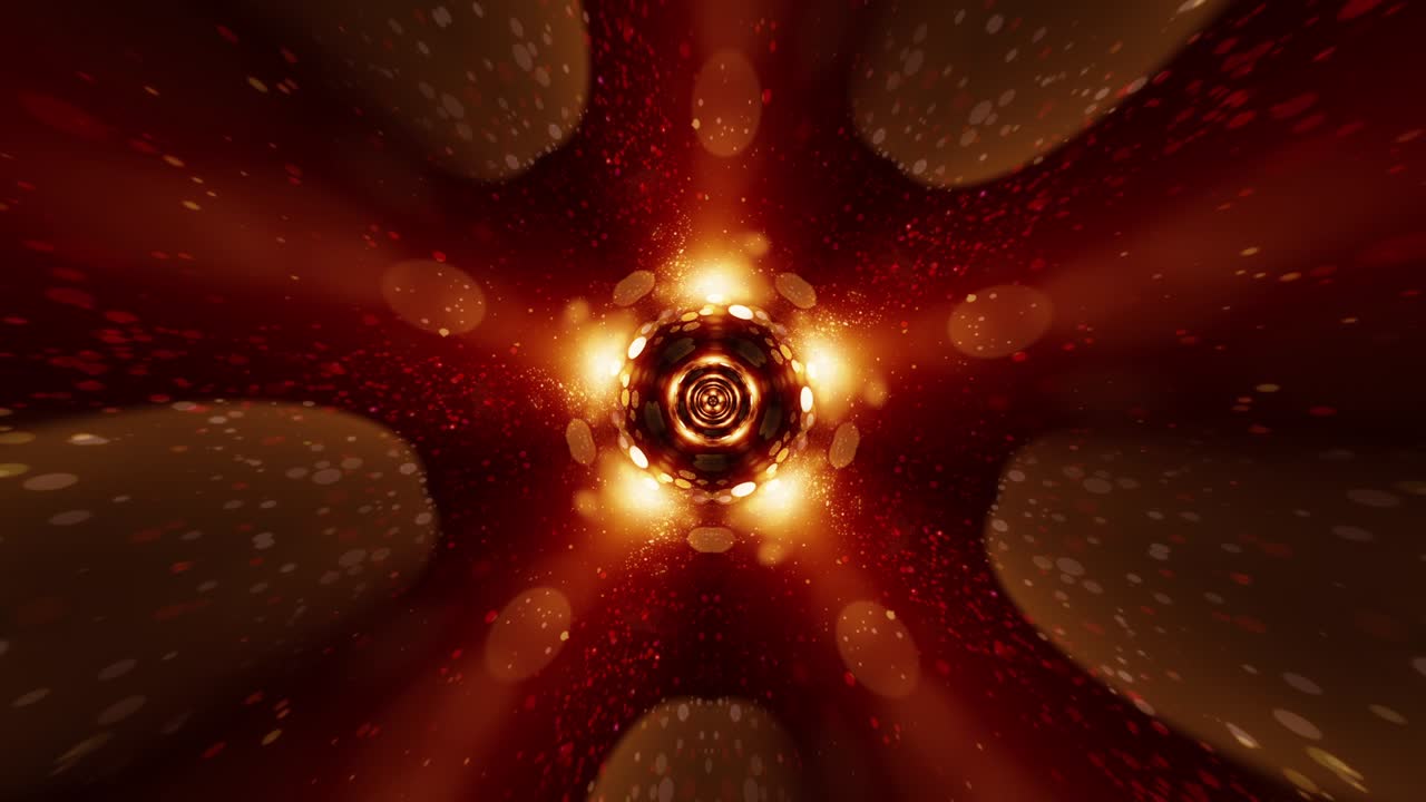 fondo de estrellas túnel de luz futurista con luces bokeh. luces de discoteca de animación 4k 3d bucle sin costuras. luz de bokeh abstracta luces de espectro de discotecas en movimiento. diseño de movimiento circular simétrico en bucle.