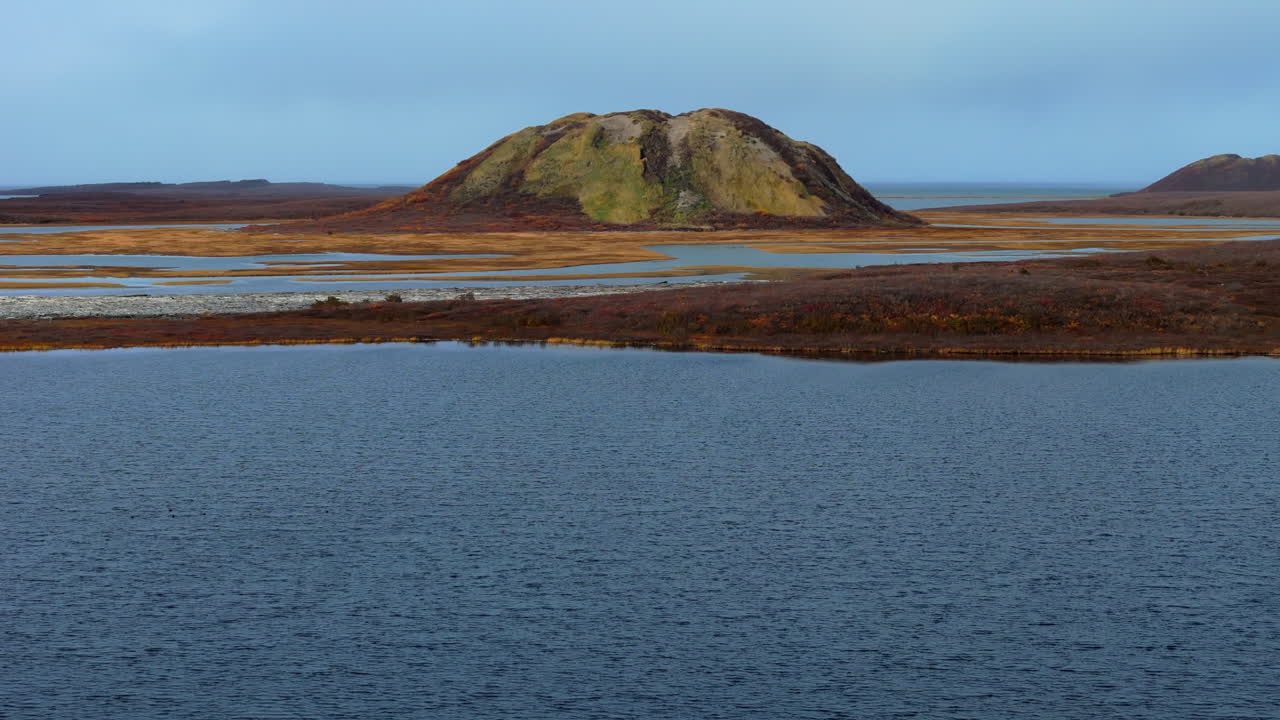 Scenic View Of Pingo Landmark In Tuktoyaktuk, Northwest Territories, Canada - Drone Shot