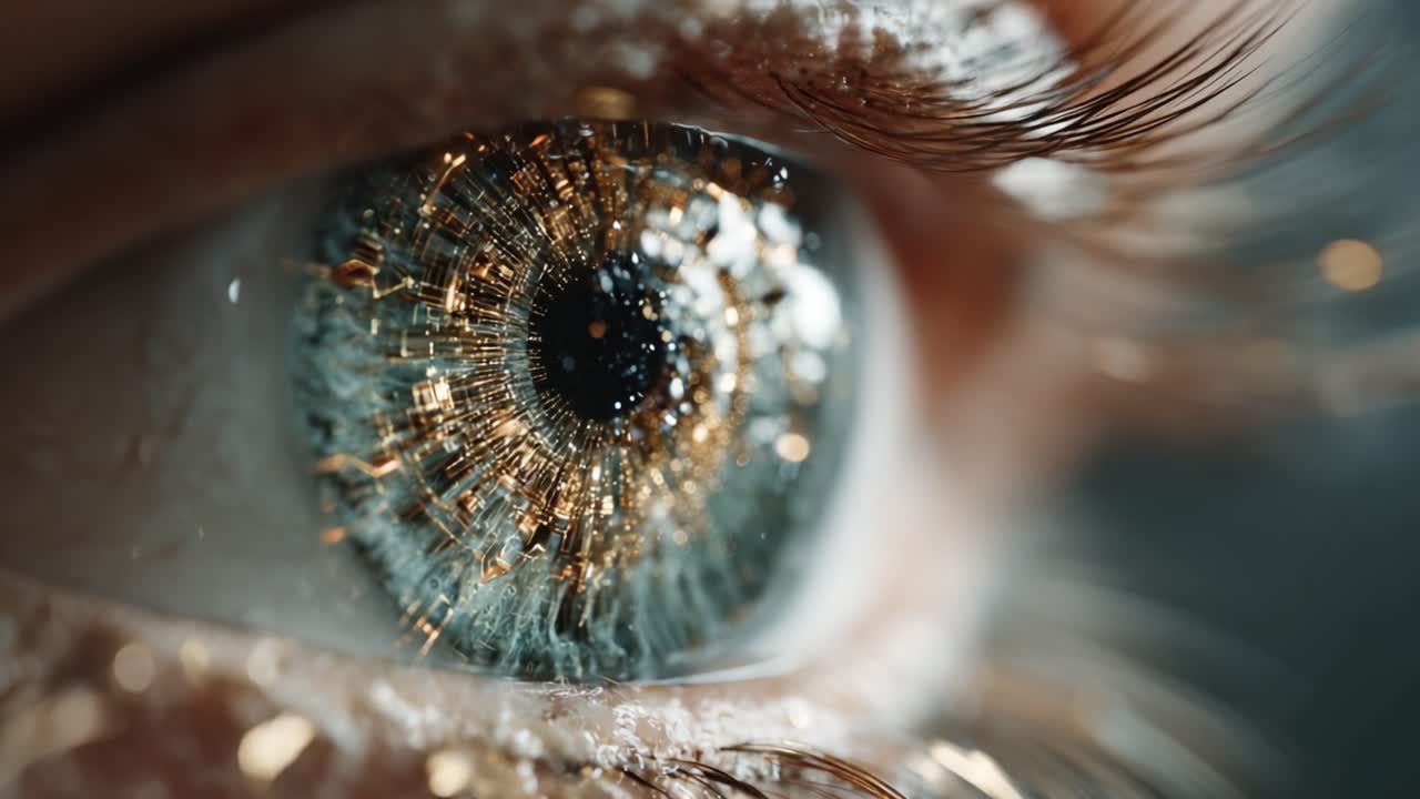 A Close-Up View of a Captivating Eye with Intricate Patterns and Sparkling Reflections, Showcasing an Engaging Blend of Colors and Textures in the Iris and Pupil
