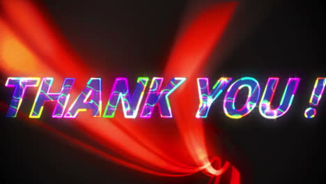 animación de texto de agradecimiento con exclamación y patrón de luz abstracto sobre fondo negro