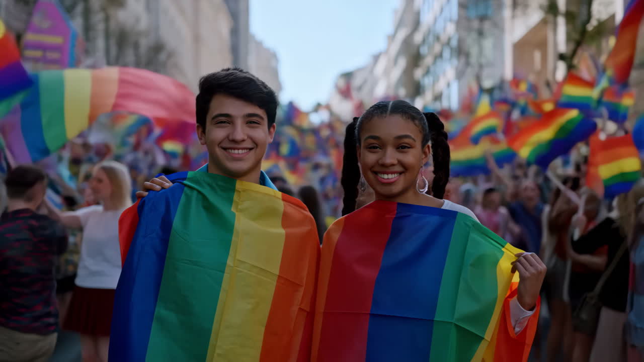 Young people celebrating at an LGBTQ+ Pride parade