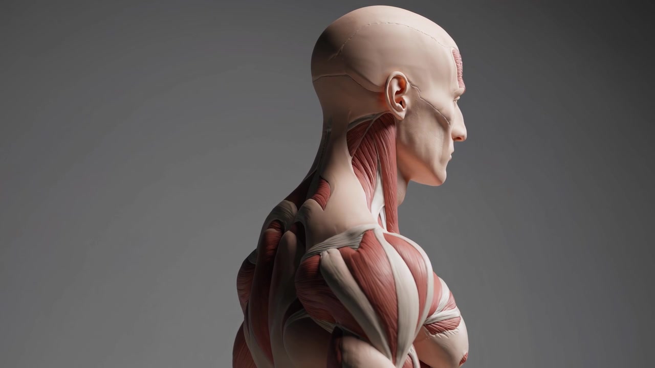 Animazione 3D del sistema muscolare umano in rotazione