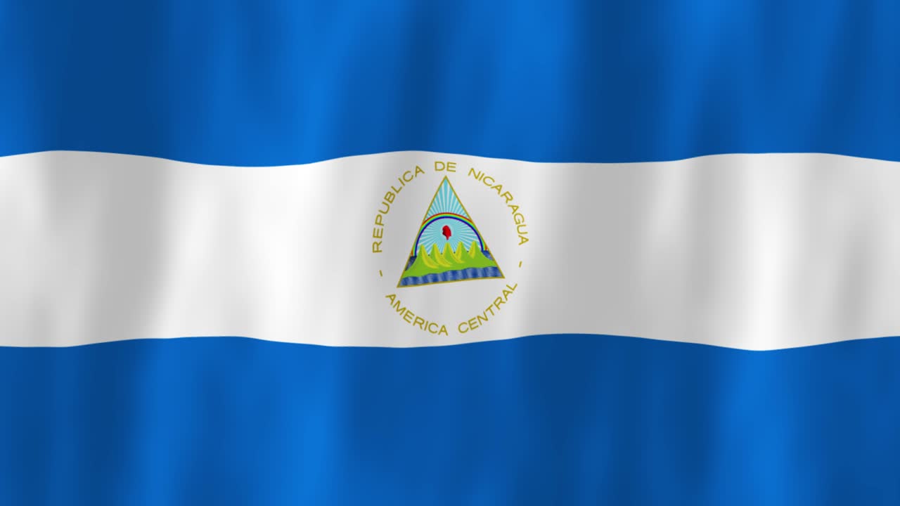 Nicaragua flag country animation 3D symbol design waving in wind movement national patriotism world culture emblem banner republic Central America blue white stripes