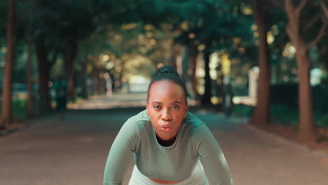 running, tired woman face and park with fitness