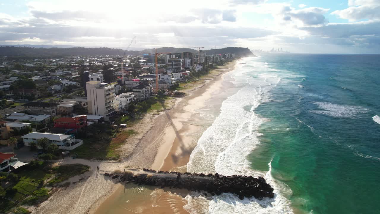 11th Avenue Bait Reef On Sandy Beach In Summer. Palm Beach In Queensland, Australia. aerial shot