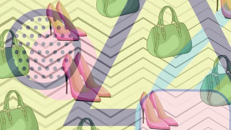 animation of shoes and bags moving on yellow background