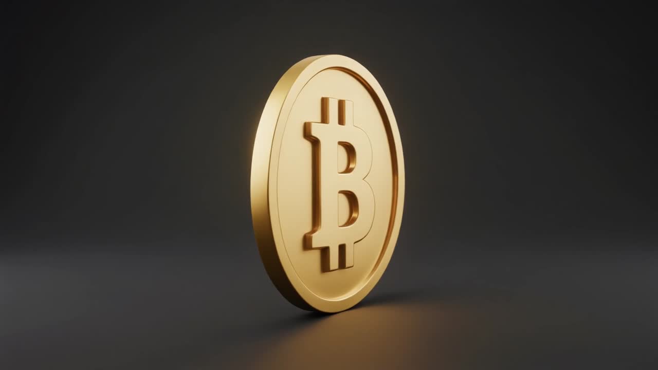 Moneta Bitcoin Dorata che Ruota su Sfondo Scuro