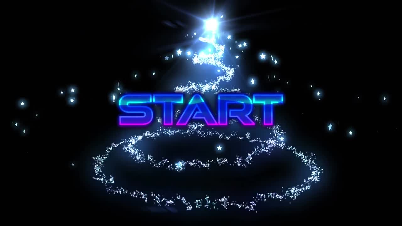 animación del texto de inicio sobre el rastro azul de luz y estrellas