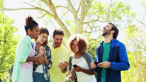 grupo de amigos que usan teléfonos móviles