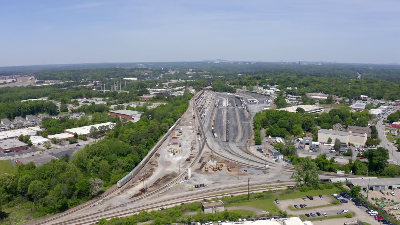 Aerial View of a Large Train Yard