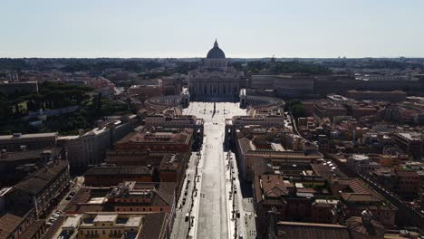 st. peter’s basilica, vatican square against the sunlight, summer, drone, rome