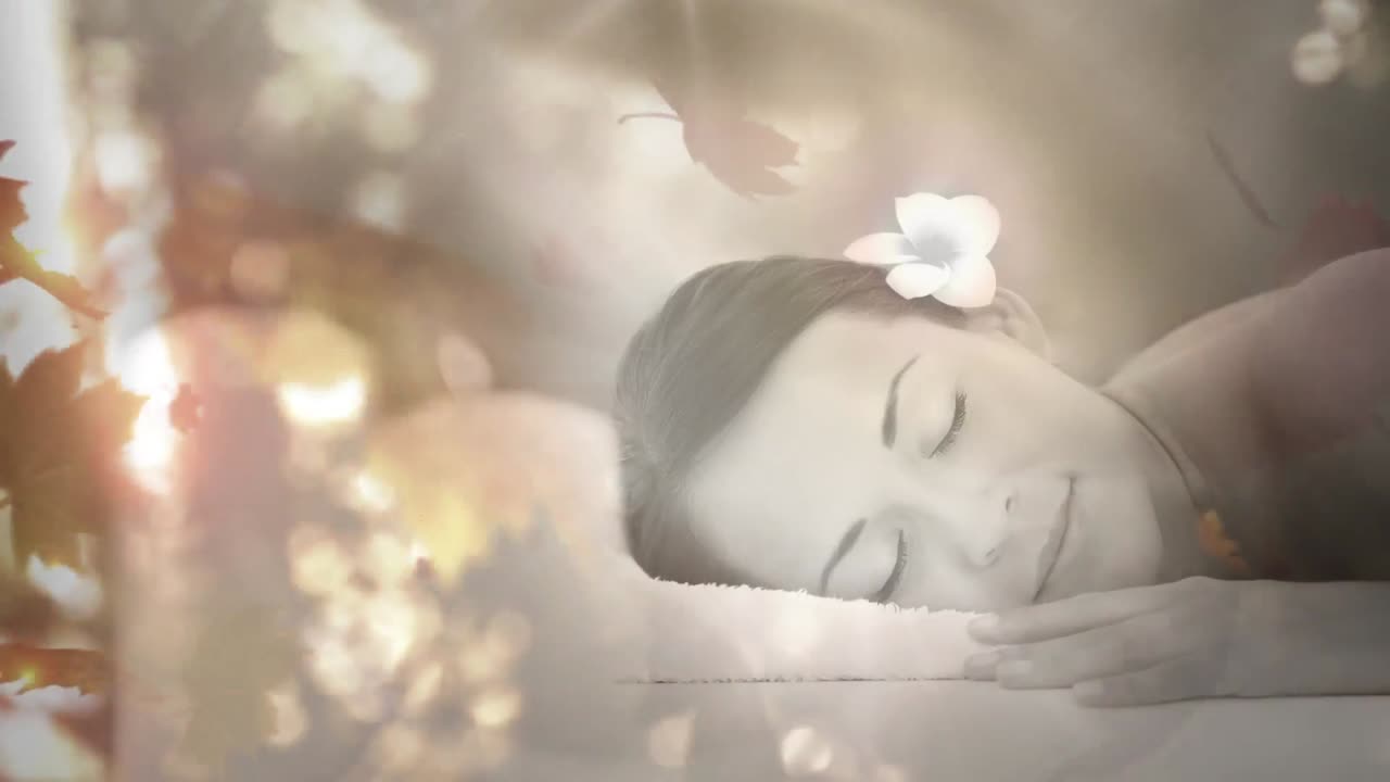 메이플 잎 을 가진 스파 에 있는 여자