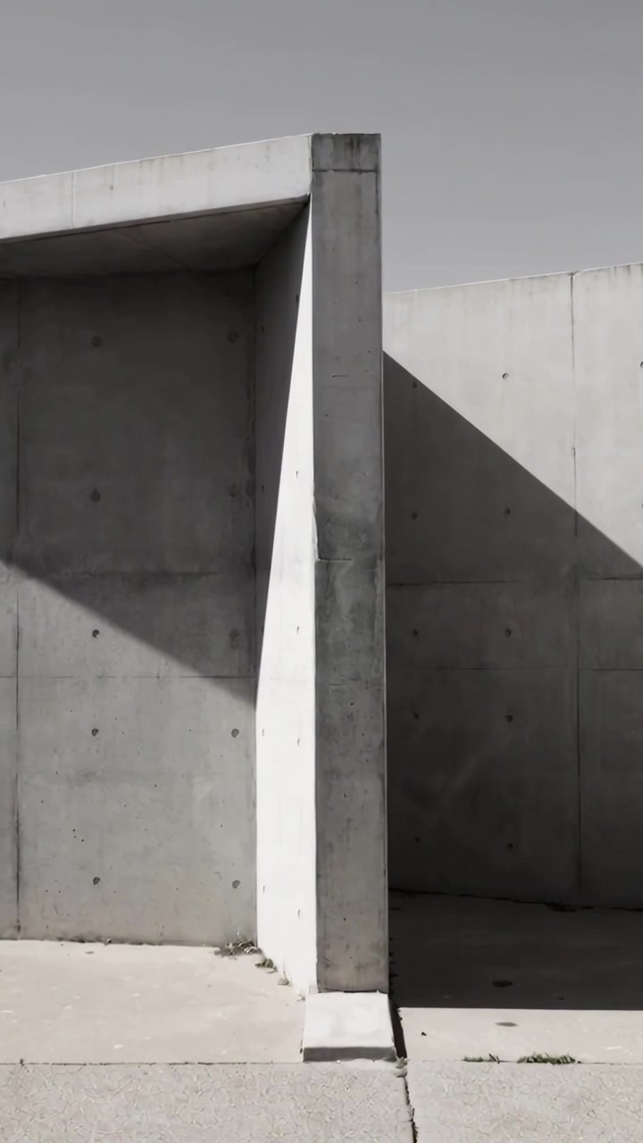 Video vertical: Mostrando muros divisorios de pilares de hormigón en una plaza, el sol moviéndose y profundizando la sombra.