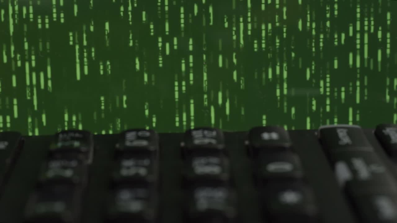 Black phone on desk with green data storm