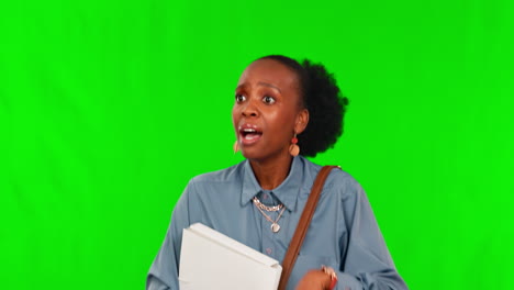 Running,-late-and-woman-in-studio-with-green