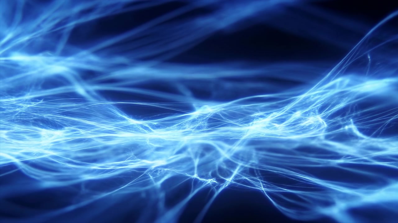 Bright blue energy lines sweep through a deep dark backdrop, creating a glowing abstract pattern with motion, contrast, and futuristic visual texture for a