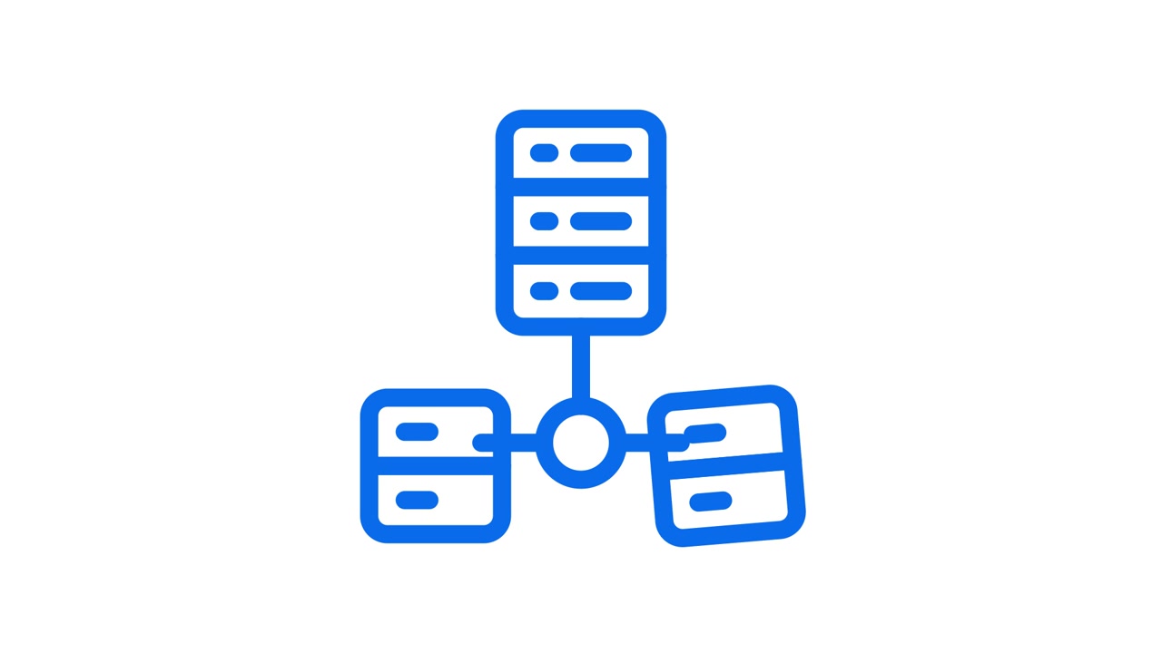 Animated Blue Outline Icon of Server Network and Data Transfer
