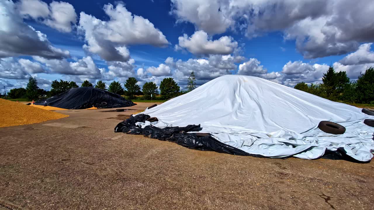 Silage Covered With Tarps In Dobele, Latvia - Panning Shot