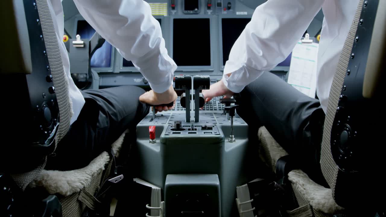 2명의 남성 조종사가 개인 제트 4k를 이륙할 준비를 하고 있습니다.