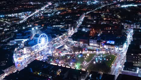 aerial time lapse of eire square, galway, during christmas and at night