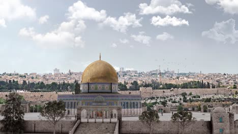 the dome of the rock with jerusalem landscape, aerial view