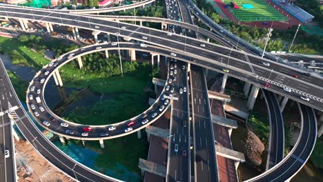 Aerial-photography-of-crisscrossing-urban-overpasses