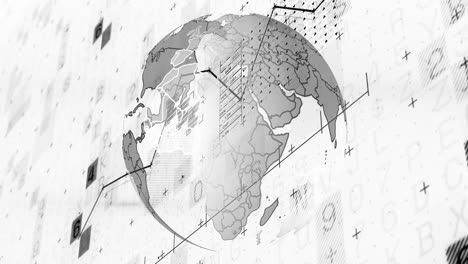 Animación-Del-Globo-Giratorio-Y-Procesamiento-De-Datos-Sobre-Fondo-Gris